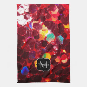 Linge De Cuisine Rouge mosaïque abstraite brillante parties scintil