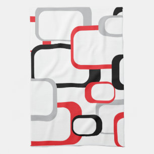 Linge De Cuisine Rouge noir gris blanc Carré Motif Retro