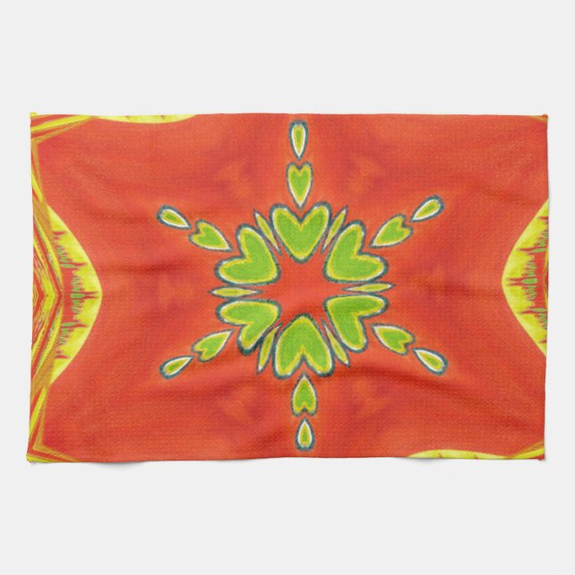 Linge De Cuisine Rouge or vert Mandala Art Imprimer (Horizontal)