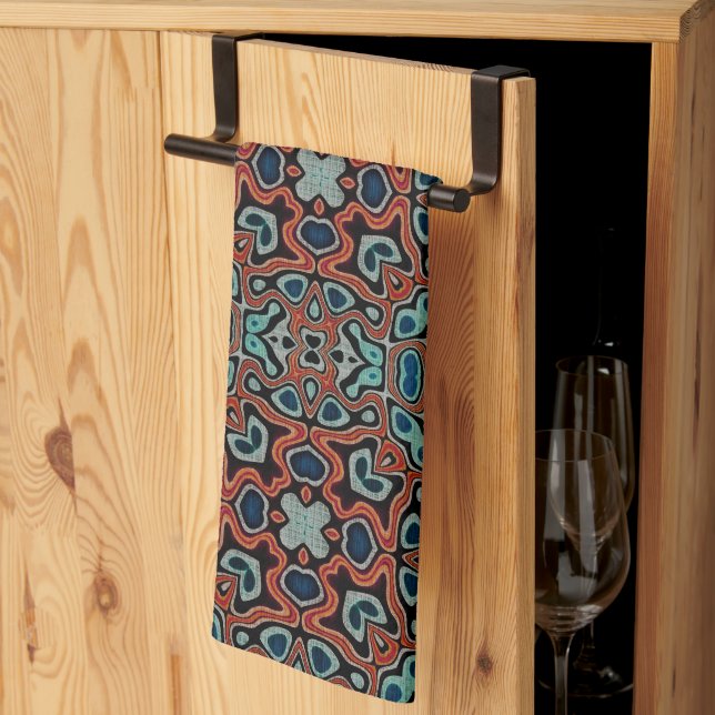Linge De Cuisine Rouge Orange Blue Aqua Turquoise Hip Bohemian Art (Pliage en tiers)