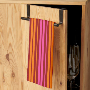 Linge De Cuisine Rouge Orange Rose Design à rayures verticales