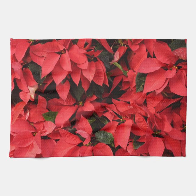 Linge De Cuisine Rouge Poinsettias II Noël Fête Florale (Horizontal)