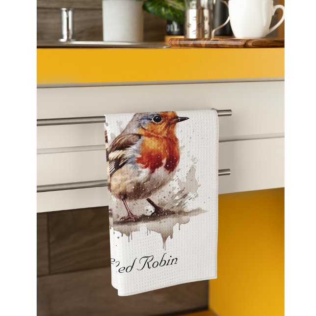 Linge De Cuisine Rouge rouge de l'oiseau mignon en aquarelle (Créateur téléchargé)
