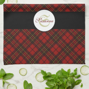Linge De Cuisine Rouge tartan Noël plaid hiver motif Monogramme
