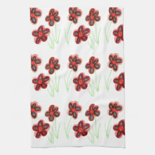 Linge De Cuisine Rouges florales