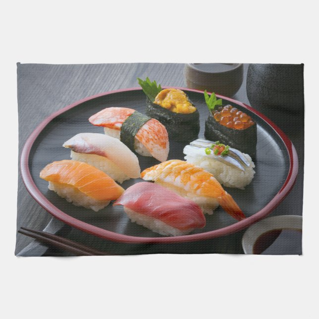 Linge De Cuisine Round Plate Sushi Art (Horizontal)