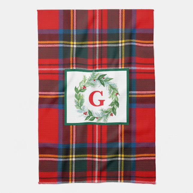 Linge De Cuisine Royal Stewart Christmas MONOGRAS Plaid Wreath (Vertical)