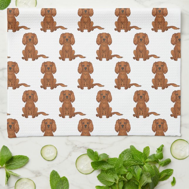 Linge De Cuisine Ruby Cavalier King Charles Motif espagnol (Plié)