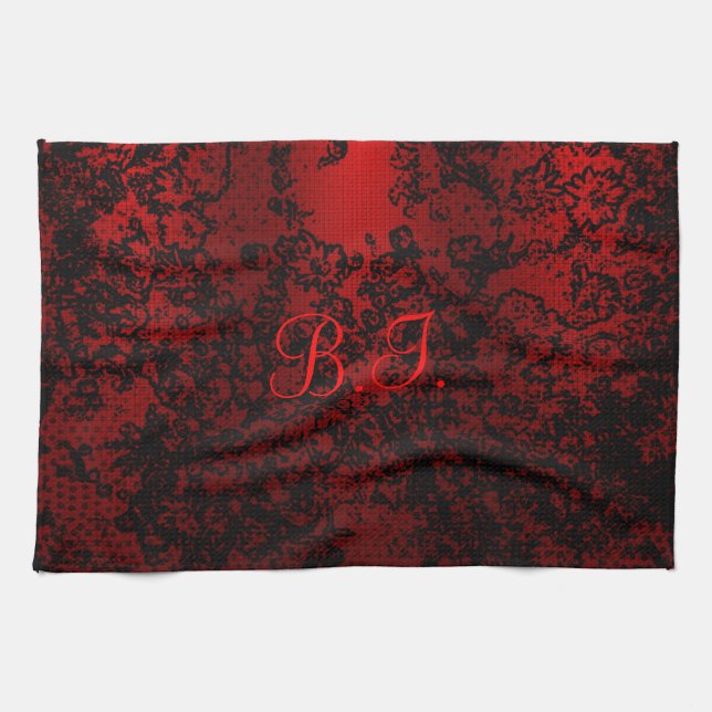 Linge De Cuisine Ruby red black stylish floral vibrant élégant (Horizontal)