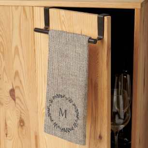 Linge De Cuisine Rusic Laurel Wreath Farmhouse Style Monogramme