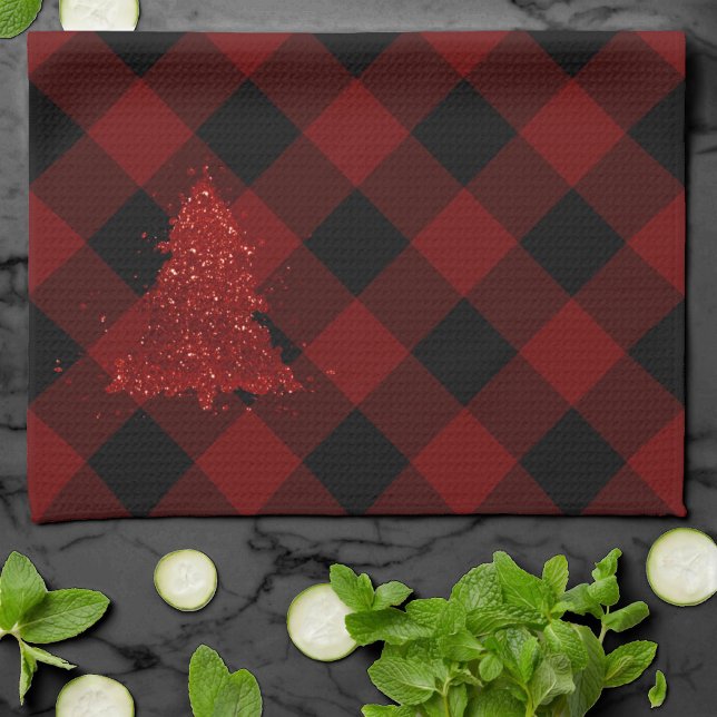 Linge De Cuisine Russe Red Christmas Tree Moderne Plaid Holiday (Créateur téléchargé)