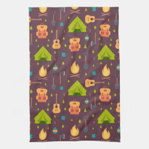 Linge De Cuisine Rustic Camping Tentes Motifs et Guitares