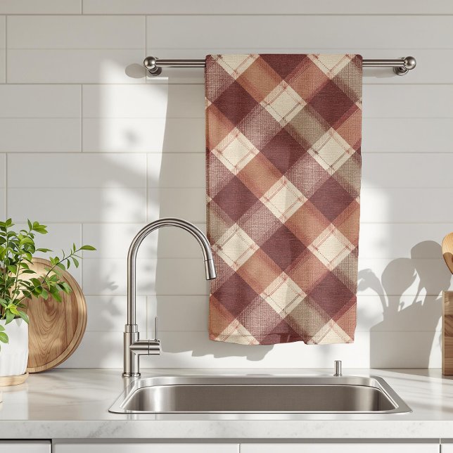 Linge De Cuisine Rustic Cream Orange Rust Red Plaid Pattern (Créateur téléchargé)