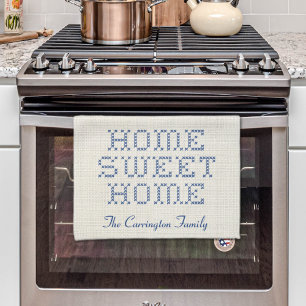 Linge De Cuisine Rustic Faux Cross-Stitch Accueil Doux Maison Bleu