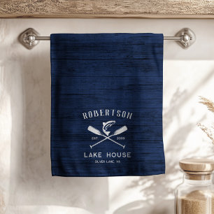 Linge De Cuisine Rustic Lake Maison Nom de famille Marine Blue Wood