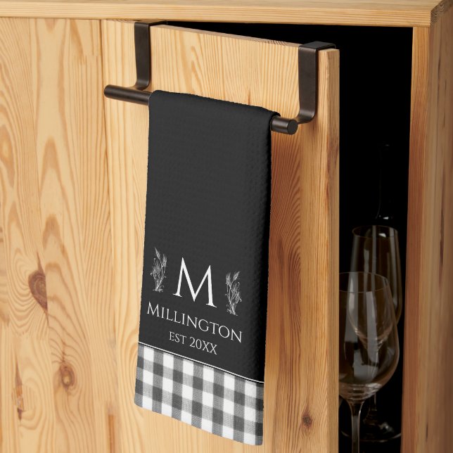 Linge De Cuisine Rustique Agritourisme personnel Monogramme noir et (Pliage en tiers)