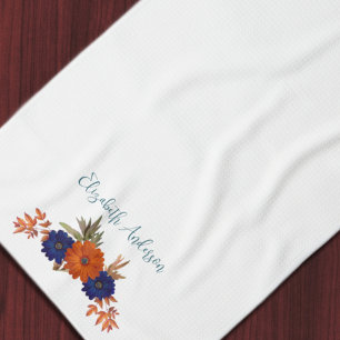 Linge De Cuisine Rustique Automne Orange Navy Bleu Floral