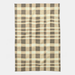 Linge De Cuisine Rustique Retro Beige Brown Texté Motif Plaid