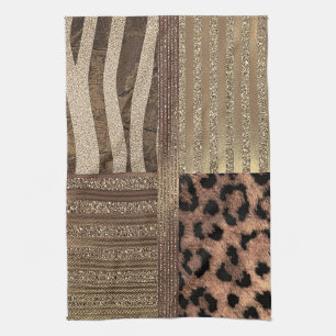 Linge De Cuisine Safari Chic Jungle Félin Doré Moderne Étincelle