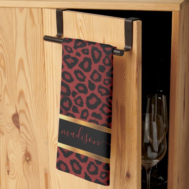 Linge De Cuisine Safari Dark Red Leopard - Personnaliser (Pliage en tiers)