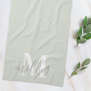 Linge De Cuisine Sage Douce Monogramme de Nom de Famille Personnali