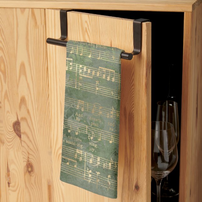 Linge De Cuisine Sage Green Gold Musique de Noël (Pliage en tiers)