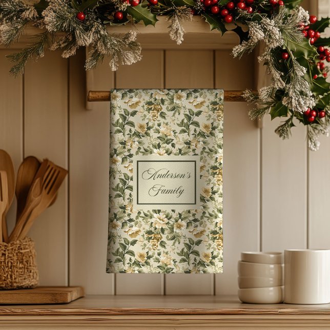 Linge De Cuisine Sage Green Gold Print Personalized Luxury Towel  (Sage Green Gold Print Personalized Luxury Towel )