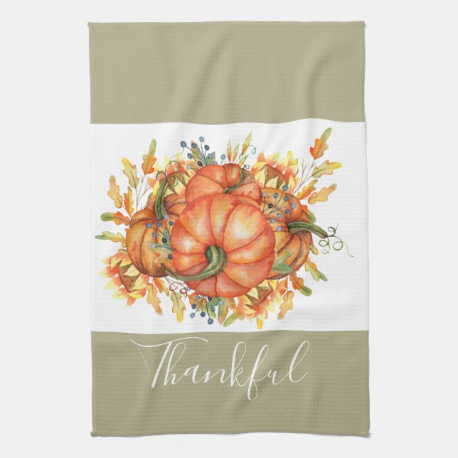 Linge De Cuisine Sage Green & Orange Citrouille Bounty Thanksgiving (Vertical)