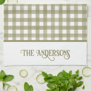Linge De Cuisine Sage Vert et blanc En vichy Plaid Personnalisé