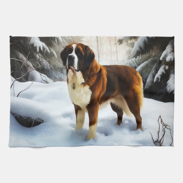 Linge De Cuisine Saint Bernard Laisser Neige Noël (Horizontal)