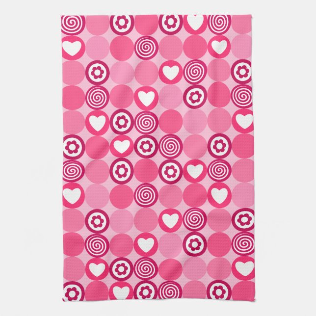 Linge De Cuisine Saint-Valentin Motif Cœur Rose et Points de Fleurs (Vertical)