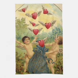Linge De Cuisine Saint-Valentin vintage, Coeurs de Cherubs victorie