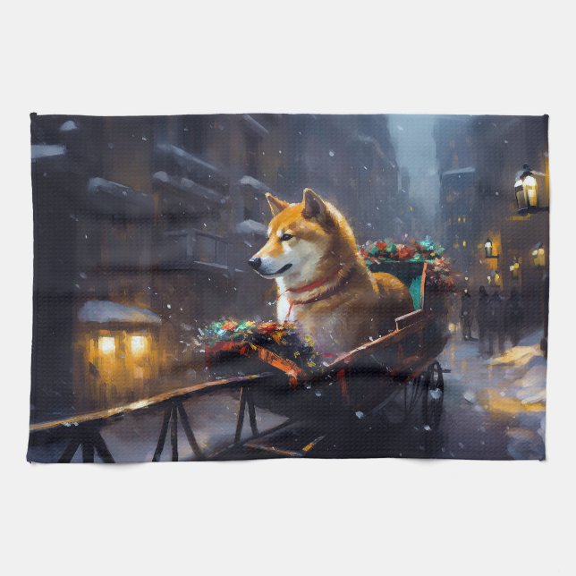 Linge De Cuisine Saison de Noël de Shiba Inu (Horizontal)