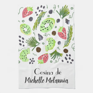 Linge De Cuisine Salade de fruits Kiwi Pastèque Illustration de ver