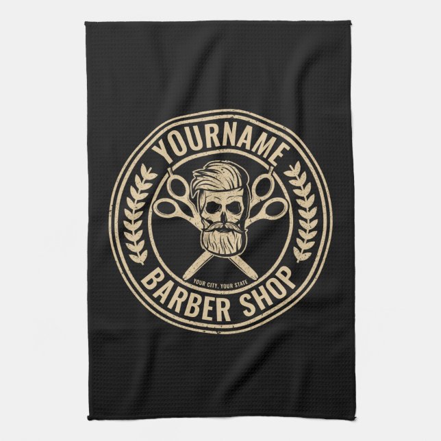 Linge De Cuisine Salon de coiffure personnalisé Skull Rockabilly (Vertical)