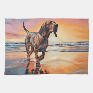 Linge De Cuisine Sandy Paws Limier sur la Plage au Coucher du Solei