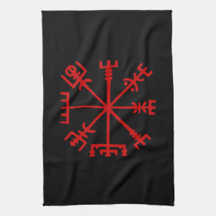 Linge De Cuisine Sang Rouge Vegvísir (Viking Compass)