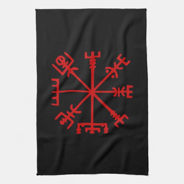 Linge De Cuisine Sang Rouge Vegvísir (Viking Compass) (Vertical)