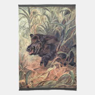 Linge De Cuisine Sanglier sauvage indien vintage par Winifred Auste