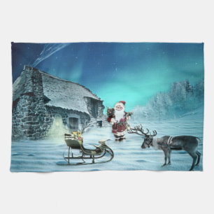 Linge De Cuisine Santa and Rudolph with Sled