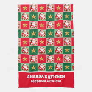 Linge De Cuisine Santa Claus Tartan Rétro Noël Plaid