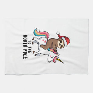 Linge De Cuisine Santa Paresseux à Cheval sur Licorne Drôle Fille T