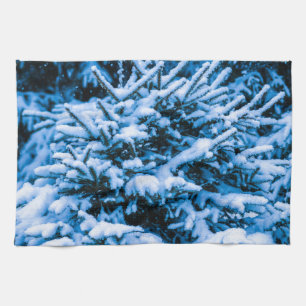 Linge De Cuisine Sapin de Noël sous la neige d'hiver