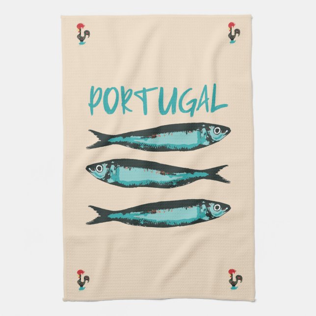 Linge De Cuisine Sardines de Lisbonne, symbole du Portugal (Vertical)