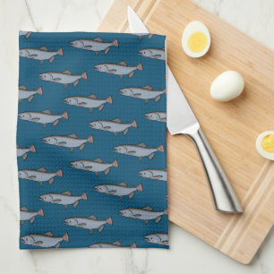 Linge De Cuisine Saumon Motif de natation PNW Pêche poisson