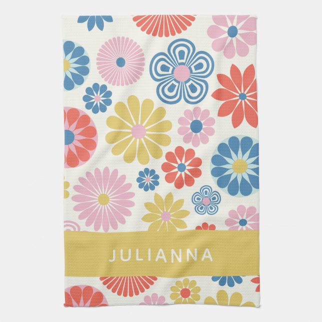 Linge De Cuisine Scandi Boho Folk Flower Motif personnalisé (Vertical)