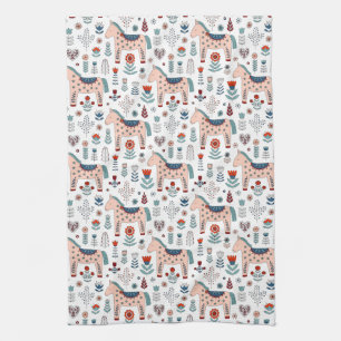 Linge De Cuisine Scandinave Horse Folk Art Motif