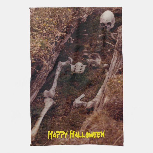 Linge De Cuisine Scary Halloween Squelette Bones Graveyard conçu (Vertical)