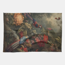 Linge De Cuisine Scène botanique vintage oiseaux fleurs au paradis