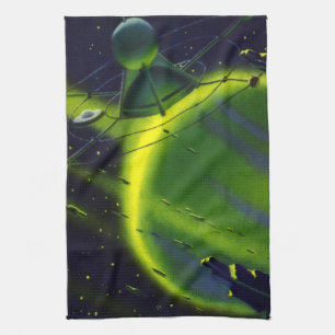 Linge De Cuisine Science-fiction vintage Planète verte avec vaissea